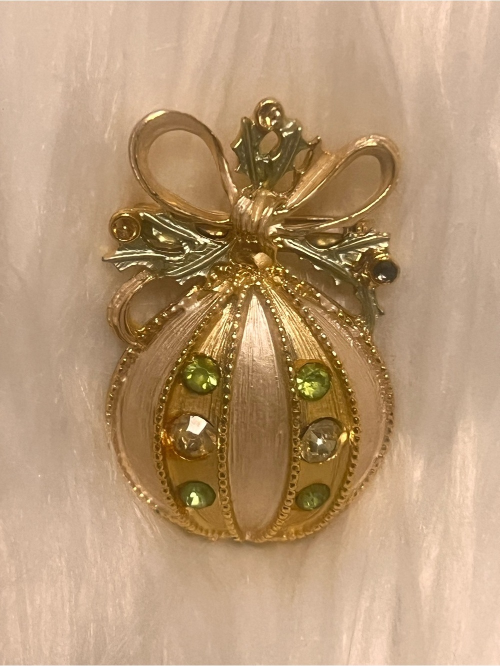 Vintage Gold-Tone Decorative Pendant with Green and Clear Stones